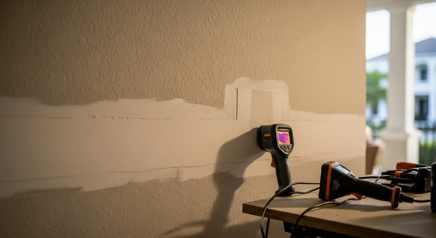 Technician using leak detection equipment on residential property