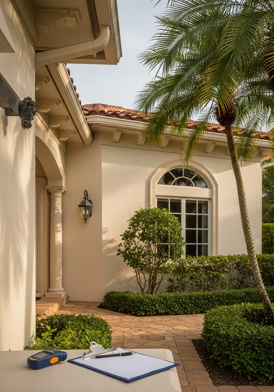 Boca Raton property exterior featuring refined architecture and well-maintained grounds in afternoon light.