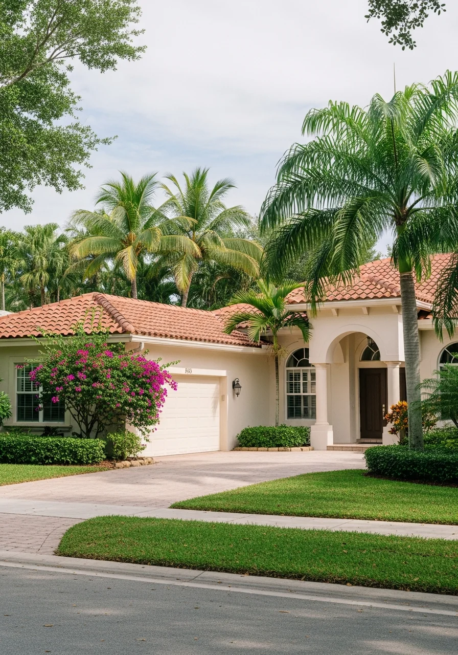 Broward County suburban home with manicured landscaping and typical South Florida architectural style in natural daylight.