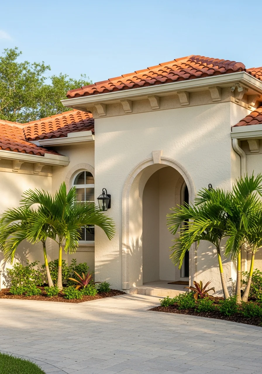 Jupiter home exterior with typical South Florida coastal architecture and landscaping in natural daylight.