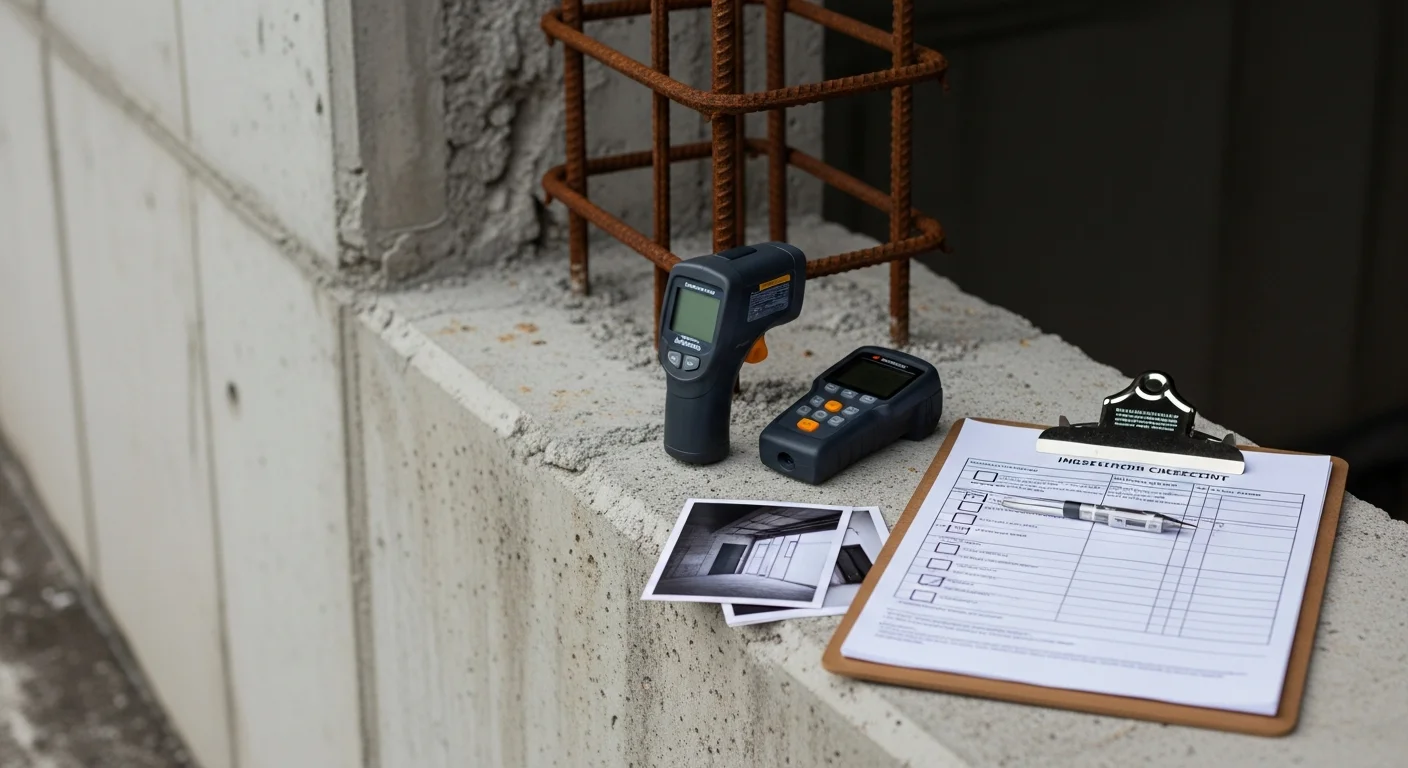 A licensed commercial building inspector examining the rooftop mechanical systems of a flat-roof commercial property in Miami-Dade County. The inspector reviews HVAC units and roof membrane condition under clear South Florida skies.